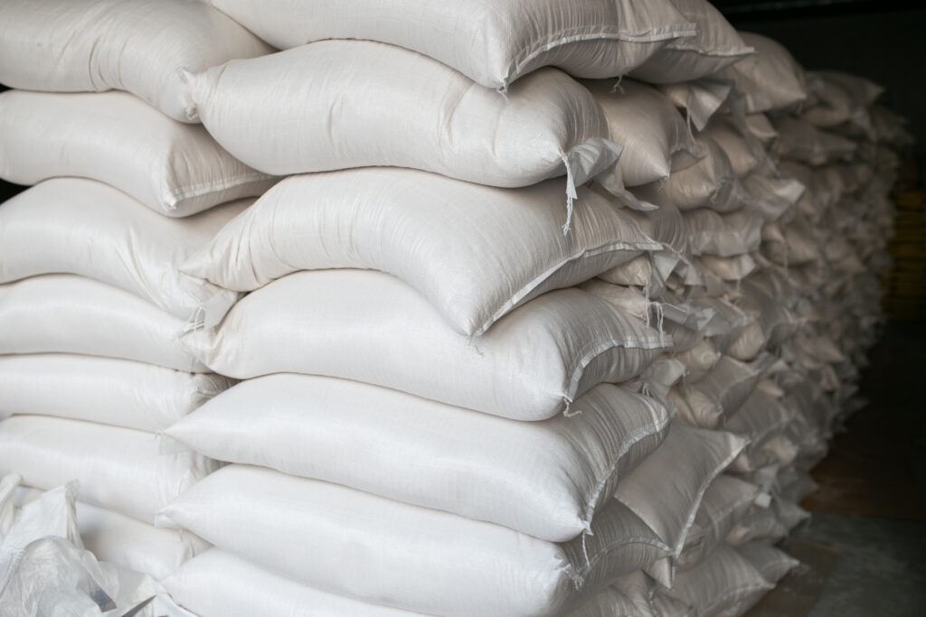 rice in white sack 45kg 50kg., picture for rice mill or rice business.